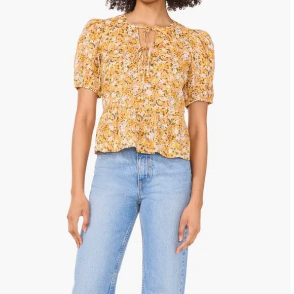Alina Puff Sleeve Top  Parker Small Dandelion Yellow Floral Print cottagecore - Picture 1 of 11
